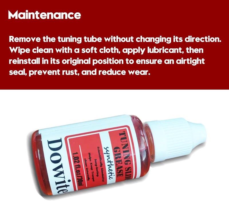 Dowite 30ml Red Tuning Slide Grease for Trumpet Trombone French Horn Tuba, High Viscosity Synthetic Lubricant for Brass Maintenance, Thick Liquid Formula for Smooth Slide Action and Airtight Seal - Image 5